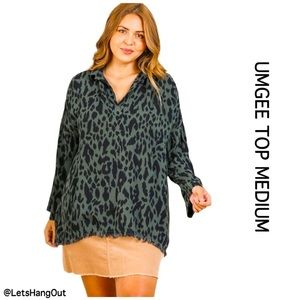 Umgee Medium Animal Print Long Sleeve V-Neck Turn Closing Closet